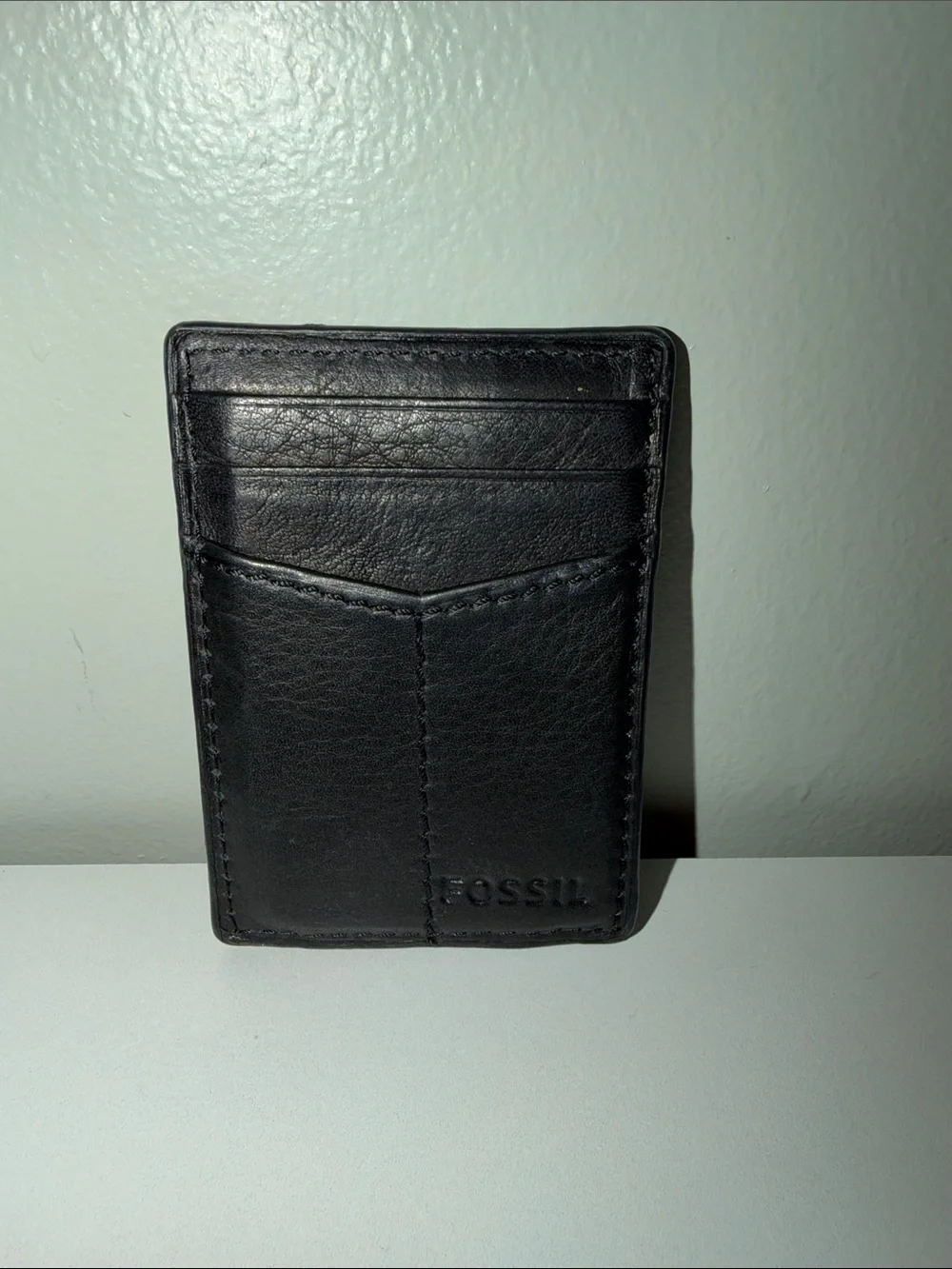 Fossil Men's Black Leather Magnetic Money Clip Wallet